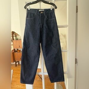 Micaela Greg dark indigo panel jeans sz Small high rise wide curved leg